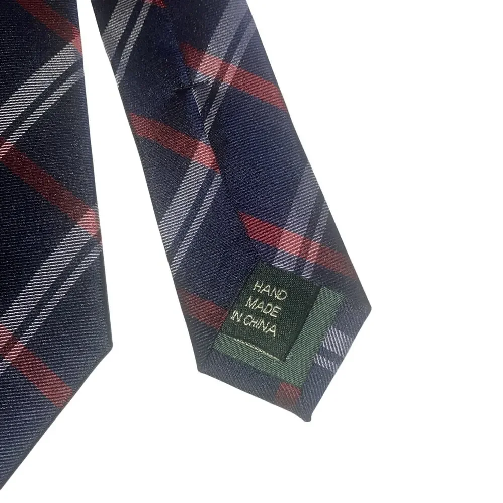 Ralph Lauren Blue Red White Plaid Black Label Tie 100% Silk 60”x3.5”